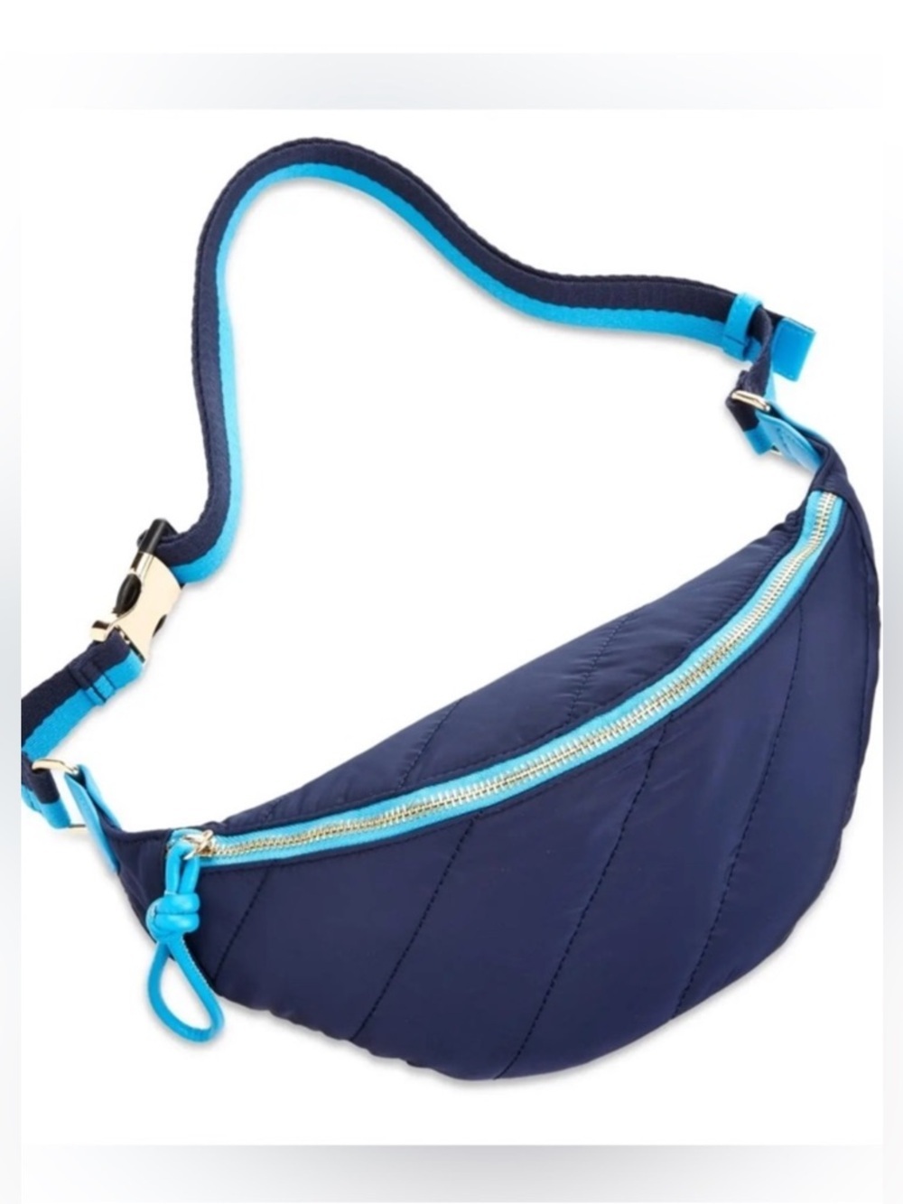 On 34th Navy Quilted Belt or crossbody Bag Turquoise with inside/outside zippers